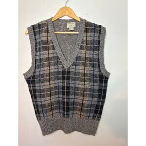 Vintage Oakton Ltd 100% Wool Sweater Vest Plaid Large Brown